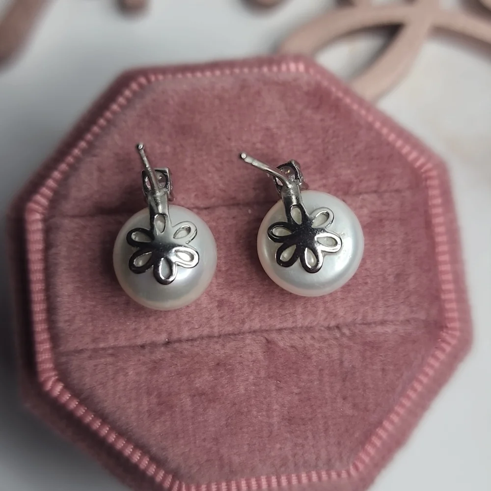 Pearl earrings sterling silver diamond accent
